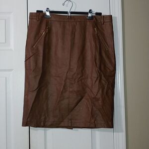 Charter Club brown faux leather pencil skirt  zipper pockets SZ 14 NEW